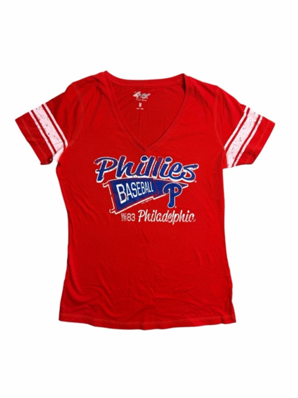 4Her Carl Banks Philadelphia Phillies Women’s Medium Red V Neck MLB T Shirt